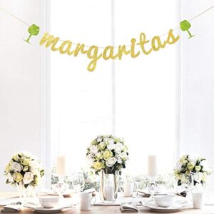 Gold Glitter Margaritas Banner Bunting Garland for Cinco De Mayo Mexican Fiesta Themed Party Decoration Supplies