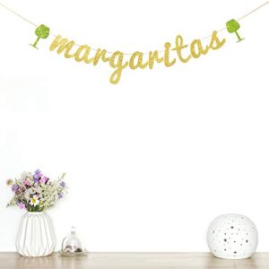 Gold Glitter Margaritas Banner Bunting Garland for Cinco De Mayo Mexican Fiesta Themed Party Decoration Supplies