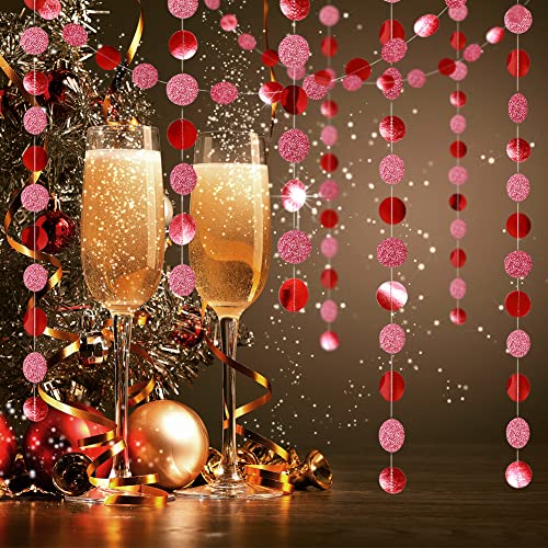 Decor365 Glitter Red Circle Dots Garland Kit for Party Hanging Decoration/Streamers/Backdrop/Banner/Garlands/Photo Booth Decor for Chinese New Year Celebration/Birthday/Wedding/Valentines/Engagement
