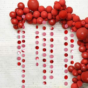 Decor365 Glitter Red Circle Dots Garland Kit for Party Hanging Decoration/Streamers/Backdrop/Banner/Garlands/Photo Booth Decor for Chinese New Year Celebration/Birthday/Wedding/Valentines/Engagement