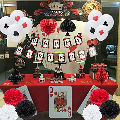 Magician Birthday Party Supplies Poker Themed Las Vegas Casino Themed Latex Balloons Paper Honeycomb Pom Poms Magic Show Photo Booth Props Decoration Easy Joy