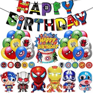 superhero party supplies,avengers birthday decoration-superhero birthday party banner,superhero balloons,toppers cake toppers,6 pcs avengers large foil balloons for kid’s boy themem party(44pcs)