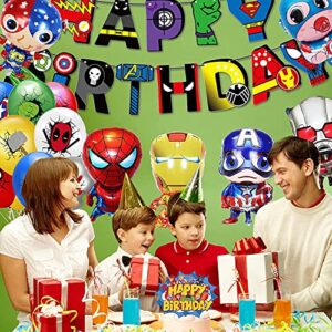 Superhero Party Supplies,Avengers Birthday Decoration-Superhero Birthday Party Banner,Superhero Balloons,Toppers Cake Toppers,6 Pcs Avengers Large Foil Balloons for Kid's boy Themem Party(44PCS)