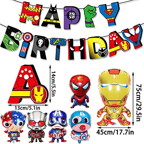 Superhero Party Supplies,Avengers Birthday Decoration-Superhero Birthday Party Banner,Superhero Balloons,Toppers Cake Toppers,6 Pcs Avengers Large Foil Balloons for Kid's boy Themem Party(44PCS)