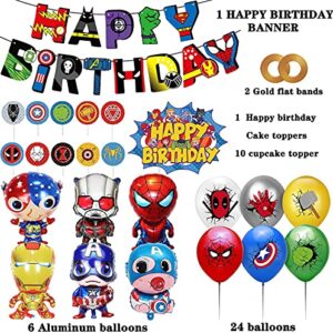 Superhero Party Supplies,Avengers Birthday Decoration-Superhero Birthday Party Banner,Superhero Balloons,Toppers Cake Toppers,6 Pcs Avengers Large Foil Balloons for Kid's boy Themem Party(44PCS)