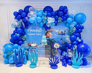 blue balloon garland arch kit-160pcs, small&large klein blue light blue balloons party supplies for birthday party, baby shower, luca theme party, ocean party, shark party
