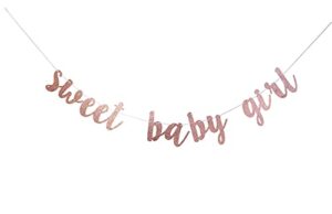 welcome sweet baby girl banner, it’s a princess rose gold glitter paper sign decorations for baby shower party, it’s a girl party decors, gender reveal party backdrops