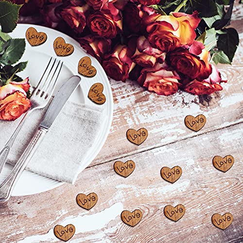 Wooden Love Heart Valentine's Day Wooden Hearts Valentine Rustic Wooden Love Heart Centerpieces Wedding Table Decor Heart Decor for DIY Craft Patch Autumn Thanksgiving Wedding Table Scatter (700 Pcs)