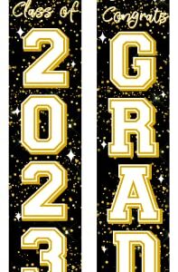 Class of 2023 Graduation Party Decorations Black and Gold Congrats GRAD Porch Sign Banner for High School and College Graduation Party Decoration(Gold)