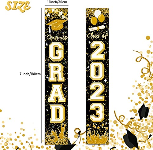 Class of 2023 Graduation Party Decorations Black and Gold Congrats GRAD Porch Sign Banner for High School and College Graduation Party Decoration(Gold)