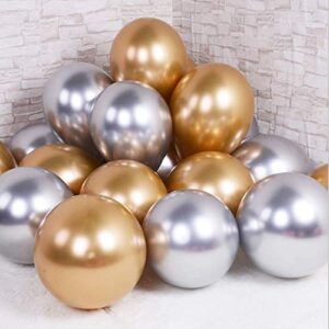 12inch 50pcs latex metallic chrome balloon gold silver shiny thicken balloon for wedding graduation birthday baby shower christmas valentine’s day party supplies(gold and silver))