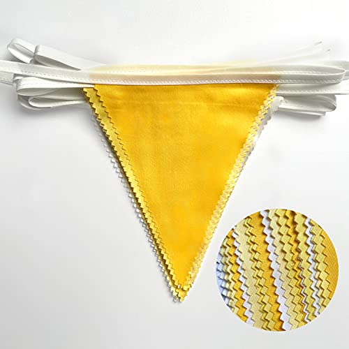 32Ft Yellow White Pennant Banner Fabric Triangle Flag Bunting Garland for Bee Sunflower Wedding Birthday Baby Shower Anniversary Lemon Theme Party Home Outdoor Garden Hanging Festivals Decorations