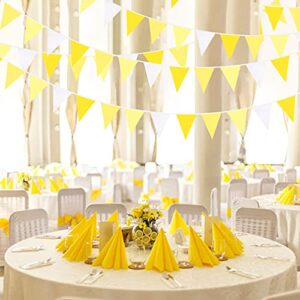 32Ft Yellow White Pennant Banner Fabric Triangle Flag Bunting Garland for Bee Sunflower Wedding Birthday Baby Shower Anniversary Lemon Theme Party Home Outdoor Garden Hanging Festivals Decorations