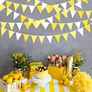 32Ft Yellow White Pennant Banner Fabric Triangle Flag Bunting Garland for Bee Sunflower Wedding Birthday Baby Shower Anniversary Lemon Theme Party Home Outdoor Garden Hanging Festivals Decorations