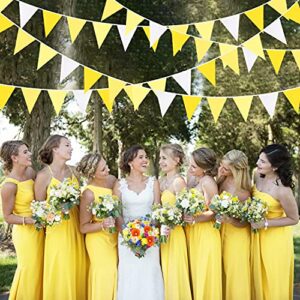 32Ft Yellow White Pennant Banner Fabric Triangle Flag Bunting Garland for Bee Sunflower Wedding Birthday Baby Shower Anniversary Lemon Theme Party Home Outdoor Garden Hanging Festivals Decorations