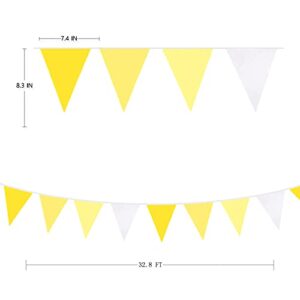 32Ft Yellow White Pennant Banner Fabric Triangle Flag Bunting Garland for Bee Sunflower Wedding Birthday Baby Shower Anniversary Lemon Theme Party Home Outdoor Garden Hanging Festivals Decorations