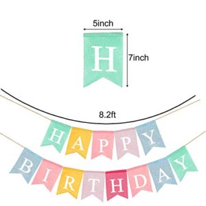 Happy Birthday Banner, Assembled Reusable Imitated Burlap Birthday Banner Colorful Rainbow Bunting Garland for Pastel Birthday Party Decorations