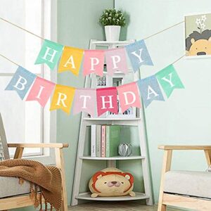 Happy Birthday Banner, Assembled Reusable Imitated Burlap Birthday Banner Colorful Rainbow Bunting Garland for Pastel Birthday Party Decorations