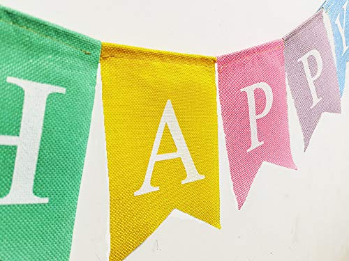 Happy Birthday Banner, Assembled Reusable Imitated Burlap Birthday Banner Colorful Rainbow Bunting Garland for Pastel Birthday Party Decorations