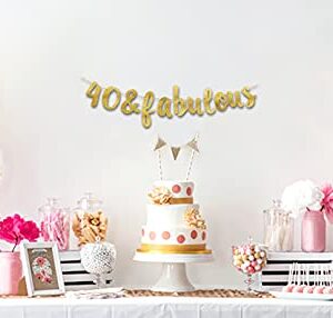 40 & Fabulous Gold Glitter Banner - Happy 40th Birthday Party Banner - 40th Wedding Anniversary Decorations - Milestone Birthday Party Decorations