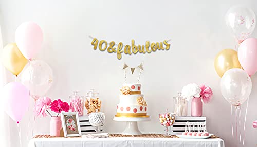 40 & Fabulous Gold Glitter Banner - Happy 40th Birthday Party Banner - 40th Wedding Anniversary Decorations - Milestone Birthday Party Decorations