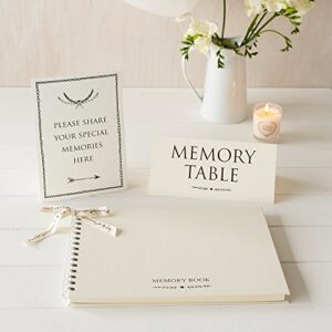 angel & dove large condolence memory book & 2 signs set, ivory, 12″ x 8″ – for funeral, celebration of life