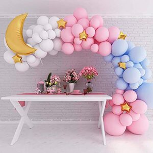 gender reveal decorations pastel balloon garland arch kits, 117pcs blue and pink white gold foil moon with twinkle twinkle little star gender reveal diy baby shower balloons party supplies