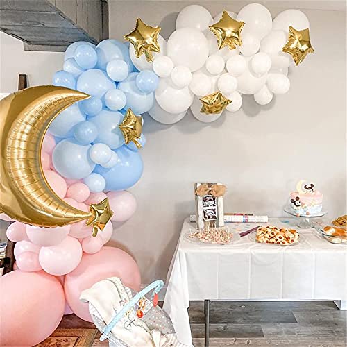 Gender Reveal Decorations Pastel Balloon Garland Arch Kits, 117PCS Blue And Pink White Gold Foil moon with twinkle twinkle little Star Gender Reveal Diy Baby Shower Balloons Party Supplies