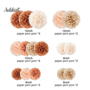 AOBKIAT Weddings Decorations, 16 PCS Earth Tone Brown Tissue Paper Pom Poms for Fall Decor, Halloween, Rustic Wedding, Baby Shower, Birthday, Thanksgiving