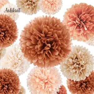 AOBKIAT Weddings Decorations, 16 PCS Earth Tone Brown Tissue Paper Pom Poms for Fall Decor, Halloween, Rustic Wedding, Baby Shower, Birthday, Thanksgiving