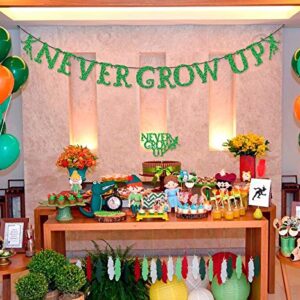 Green Glitter Never Grow Up Banner Never Grow Up Cake Topper for Peter Pan Neverland Birthday Party Decorations (Green)