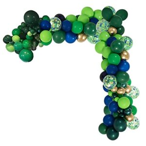jungle safari balloon garland arch kit, green gold blue confetti balloons for wild one boy birthday party baby shower backdrop party decorations 108pcs