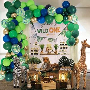 Jungle Safari Balloon Garland Arch Kit, Green Gold Blue Confetti Balloons for Wild one Boy Birthday Party Baby Shower Backdrop Party Decorations 108PCS