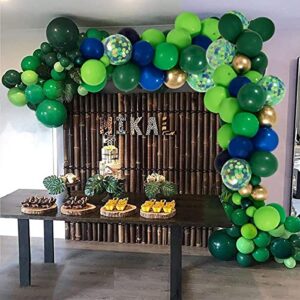 Jungle Safari Balloon Garland Arch Kit, Green Gold Blue Confetti Balloons for Wild one Boy Birthday Party Baby Shower Backdrop Party Decorations 108PCS