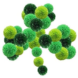 Lucky Green Tissue Paper Pom Poms, St. Patrick's Day Party Decoration Kit 21pcs of 8,10,12 inch Paper Pom Poms for Birthday Graduation Baby Shower, Spring School DIY Parties