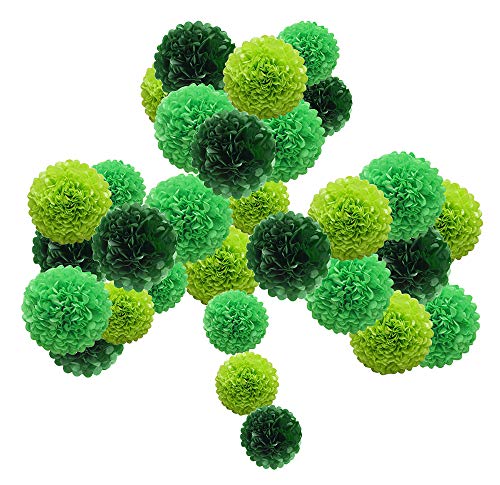 Lucky Green Tissue Paper Pom Poms, St. Patrick's Day Party Decoration Kit 21pcs of 8,10,12 inch Paper Pom Poms for Birthday Graduation Baby Shower, Spring School DIY Parties