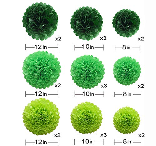 Lucky Green Tissue Paper Pom Poms, St. Patrick's Day Party Decoration Kit 21pcs of 8,10,12 inch Paper Pom Poms for Birthday Graduation Baby Shower, Spring School DIY Parties