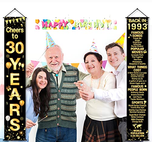 2 Pieces 30th Birthday Party Decorations Cheers to Years Banner Party Decorations Welcome Porch Sign for Years Birthday Supplies (30th-1993)