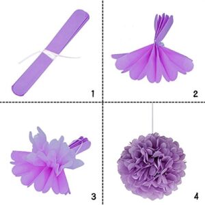 Wartoon Tissue Paper Pom Poms Flowers for Wedding Birthday Party Baby Shower Decoration, 12 Pieces (Purple, Lavender and White)