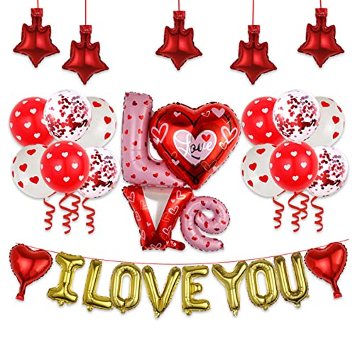 Huge Valentine Balloons Party Supplies Decorations Set for Anniversary- I Love You Balloons with Red Heart Balloons | Valentines Day Decoration, Romantic Decorations Special Night | Valentines Day Decor