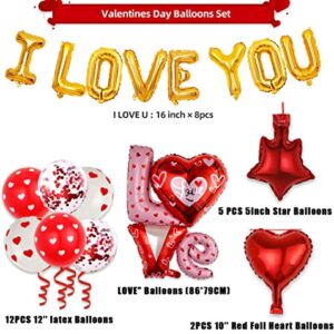 Huge Valentine Balloons Party Supplies Decorations Set for Anniversary- I Love You Balloons with Red Heart Balloons | Valentines Day Decoration, Romantic Decorations Special Night | Valentines Day Decor