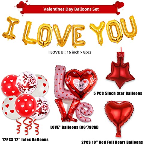 Huge Valentine Balloons Party Supplies Decorations Set for Anniversary- I Love You Balloons with Red Heart Balloons | Valentines Day Decoration, Romantic Decorations Special Night | Valentines Day Decor