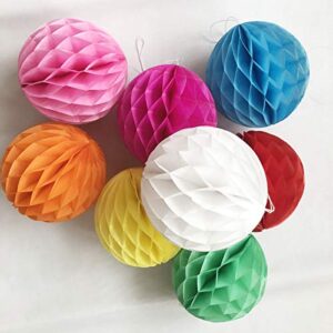 8pcs 10 inch paper honeycomb balls decorative tissue honeycomb balls paper pom poms flower balls art hanging balls for birthday wedding nursery baby shower home decor (10inch, multi-color)