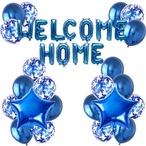 welcome home letter balloon banner with star confetti balloons for army theme deployment return home family party decorations(blue)