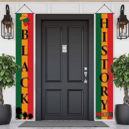 Happy Black History Month Porch Banner African American Decoration Front Door Sign Wall Hanging Party Fireplace Black Red Yellow Decorations and Supplies for Home Office