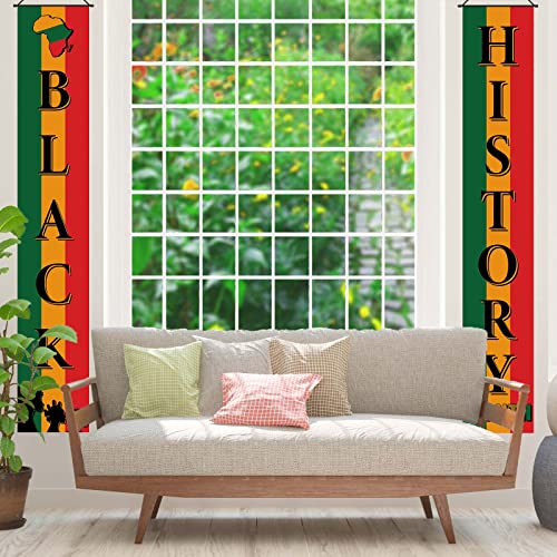 Happy Black History Month Porch Banner African American Decoration Front Door Sign Wall Hanging Party Fireplace Black Red Yellow Decorations and Supplies for Home Office