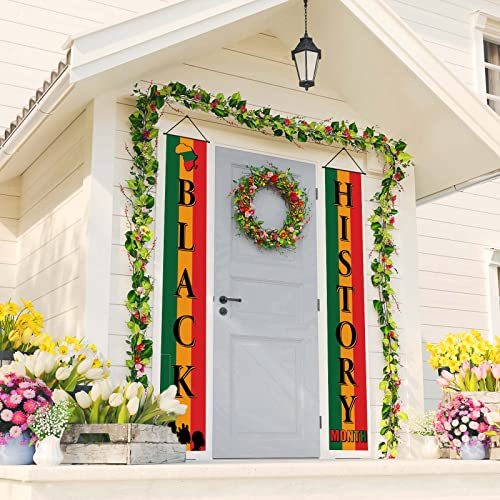 Happy Black History Month Porch Banner African American Decoration Front Door Sign Wall Hanging Party Fireplace Black Red Yellow Decorations and Supplies for Home Office