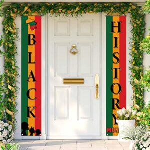 Happy Black History Month Porch Banner African American Decoration Front Door Sign Wall Hanging Party Fireplace Black Red Yellow Decorations and Supplies for Home Office