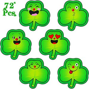 72 pieces shamrock cutouts printed colorful shamrocks cut-outs st. patrick’s day paper cutouts with glue point for home class office decor, irish party crafts, 3 inch