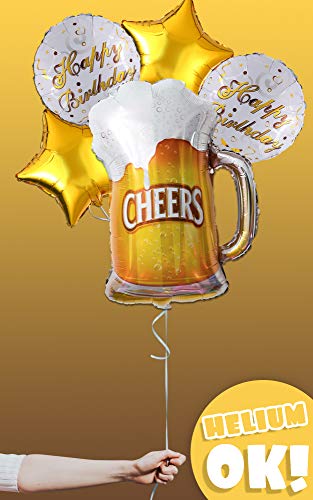 OMG Party Factory - Cheers and Beers Mug Birthday Party Decoration Balloons | Mylar Foil Helium Ballons for Happy Bday Celebration of Any Age or Year (CHEERS BEER MUG)